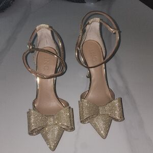 INC International Concepts Metallic Gold Bow Pointed-Toe Ankle-Strap Heels